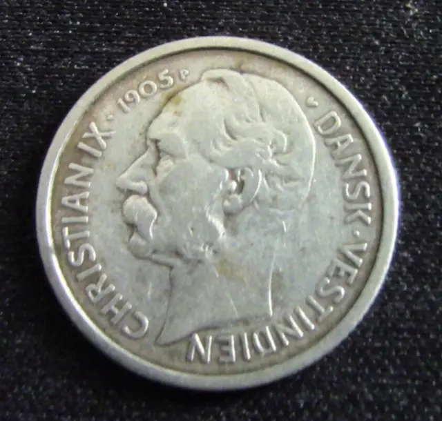 1905 Danish West indies 50 Bit 10 Cent Silver KM #78 Christian IX 175,000 Minted