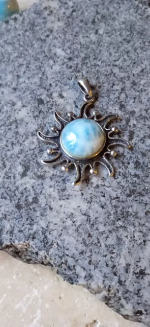 Pendentif Soleil Grand Modèle en Larimar - Argent 925 - Rep. Dominicaine - Neuf 2