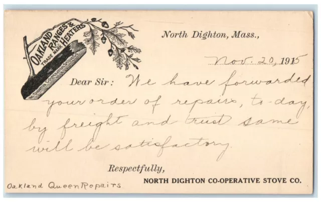 1915 North Dighton Co-operative Stove Co. MA Advertising Postal Card