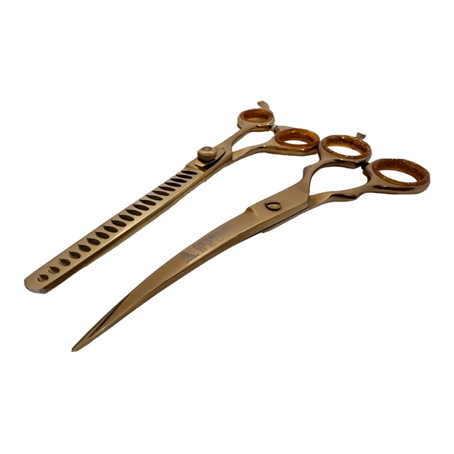 PET DOG CAT  GROOMING CURVED Scissors + CNC CHUNKER Thinning SHEARS SET 7.5”
