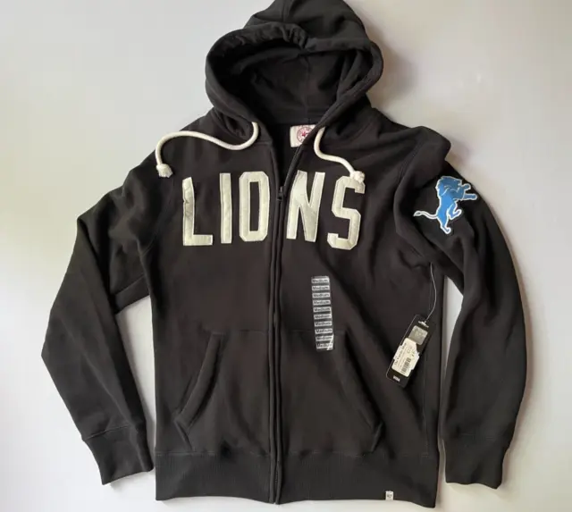 Detroit Lions 47 Brand NWT Size Medium Full Zip Hoodie Sweatshirt Black NFL New