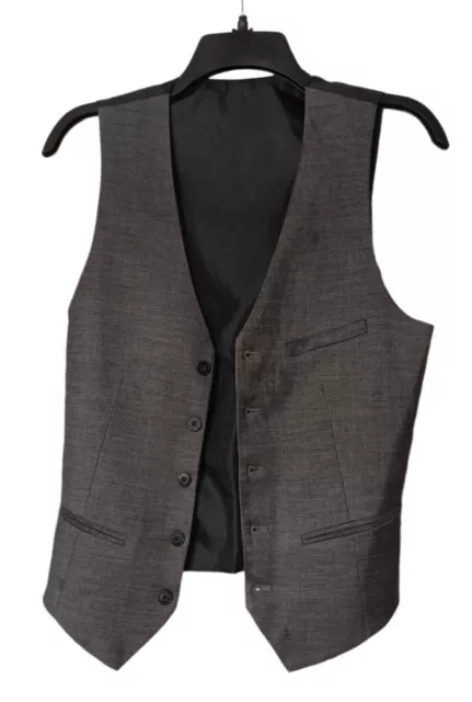 H&M Mens Suit Vest Gray Sleeveless Button-Up V-Neck Pockets Buckle Size US 34R/