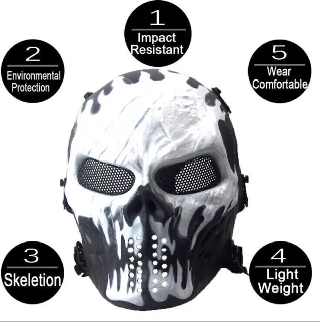 Airsoft Paintball Tactical Full Face Protection Skull Mask Skeleton Army Outdoor