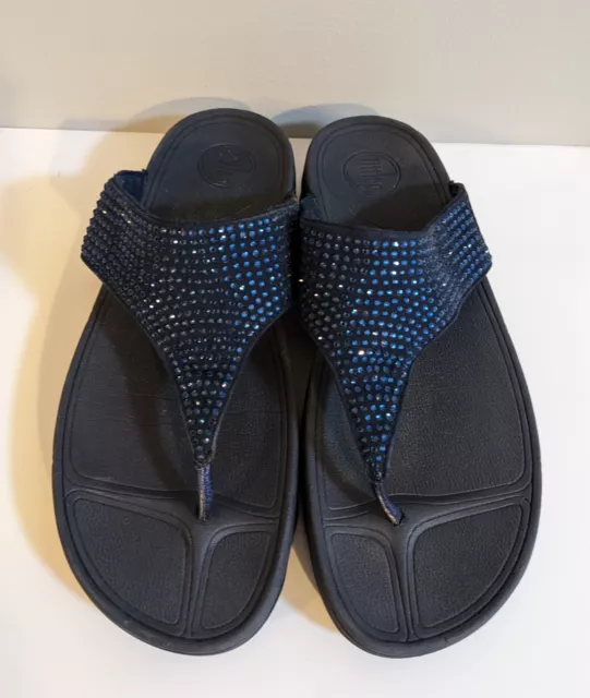 FitFlop Blue Sequin Womens Electra Classic Flip Flop Wedge Sandals Thong Size 11