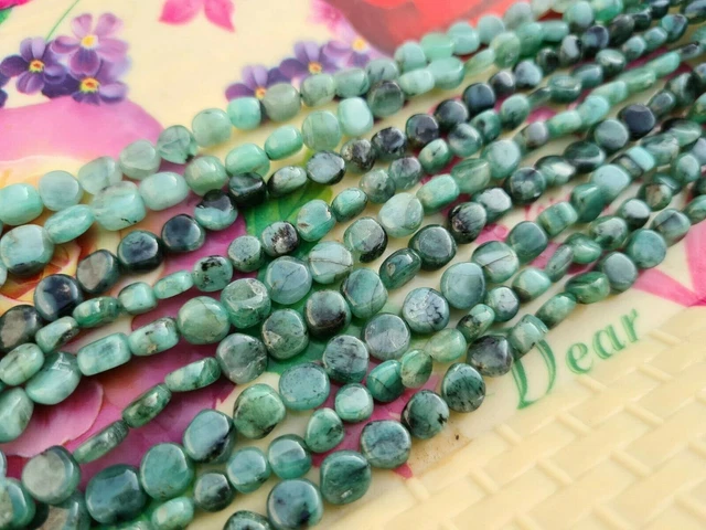 Perles de pierres précieuses lisses en émeraude verte naturelle AAA, 5-6...