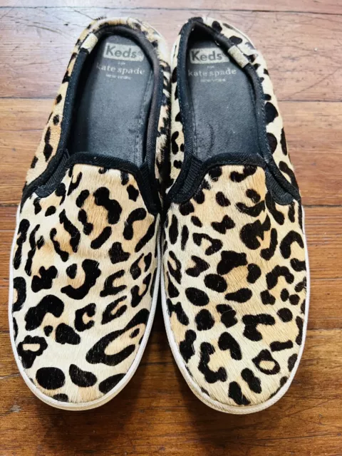 Keds For Kate Spade Womens Sneakers Leopard Print Calf Hair Slip Ons Size 7