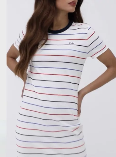 NWT Polo Ralph Lauren Women' Red White & Blue Short Sleeve Maxi T-Shirt Dress M 3