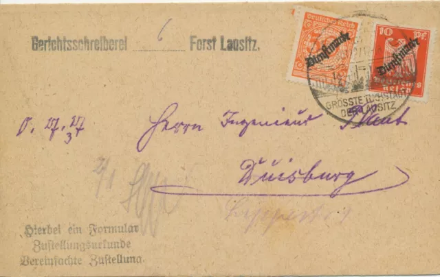 DT.REICH 1927, interessante seltene MiF 50 und 10 Pf Dienstmarke portogerecht