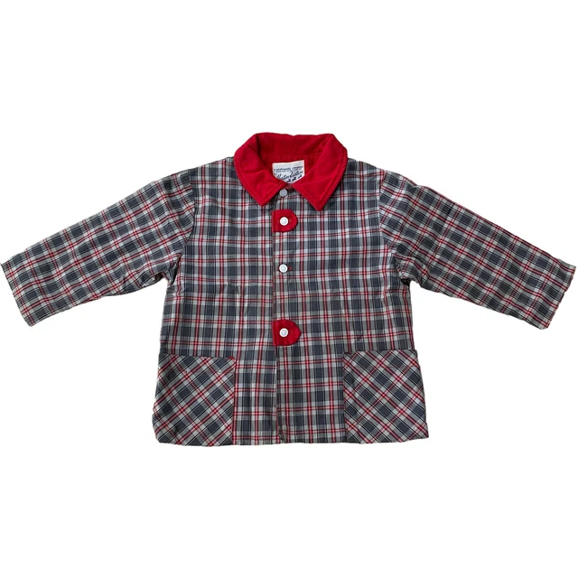 Vintage Morton Karten Childs Coat Size 2T Gray Plaid Red Collar Toddler Prince