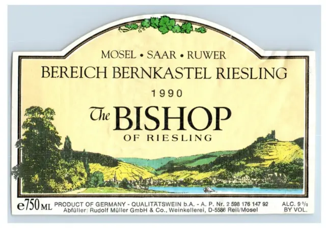 1970's-80's The Bishop Of Riesling Bereich #2 German Wine Label Original S19E