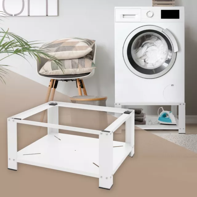 Socle pour machine à laver en acier blanc accessoire avec étagère 63x54x32 cm