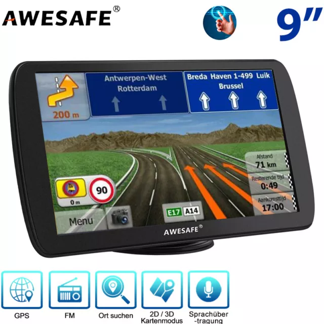 9"Awesafe Navigationsgerät GPS Navi Navigation mit Rückfahrkamera 8G Europekarte