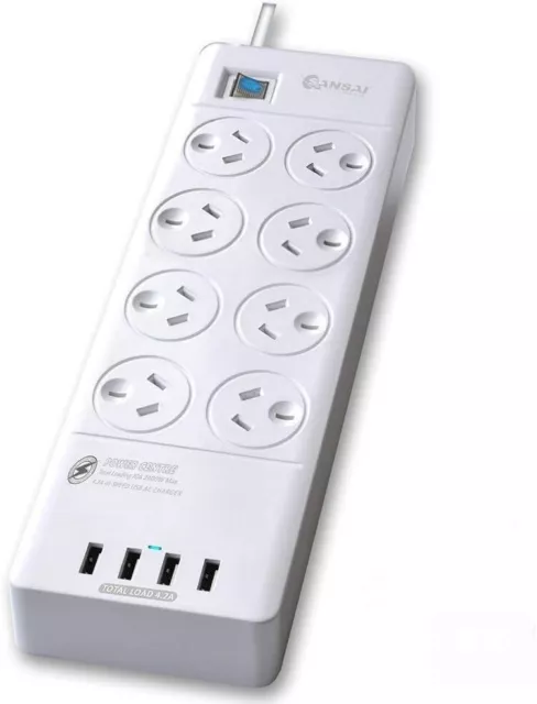 Power Board Strip Extension 8 Outlet Surge 4 USB Charger (8 Way)