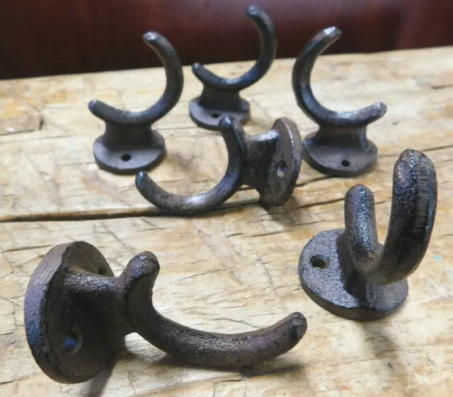 2 Cast Iron Antique Style HD SCHOOL HOOKS Coat Hat Hook Rack Hall Tree BROWN