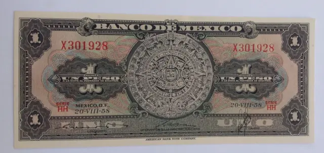 Mexico 1958 One & Ten Peso banknotes & 1965 One Peso banknote