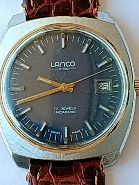 Cadran De Montre Lanco Avec Mécanisme 17 Rubis - Vintage 18 Mm, Suisse, Pour Pièces Ou Réparation