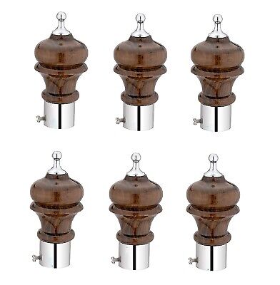 Wooden and Stainless Steel Heavy Curtain Finials Single Rod 1 Inch 6 Pcs