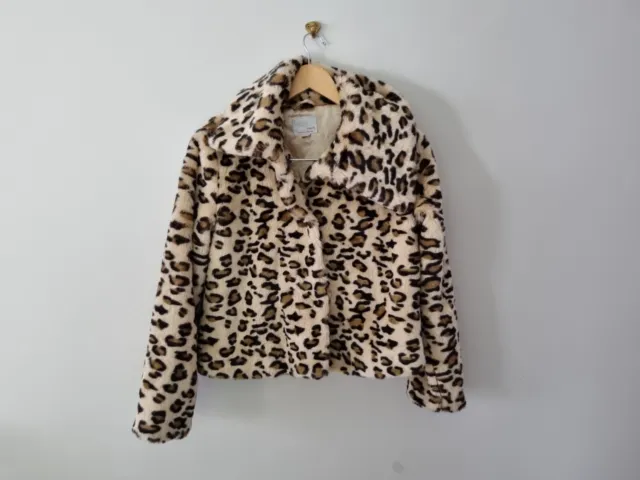 Next Girls Coat Size Age 11-12 Years Faux Fur Animal Leopard Print