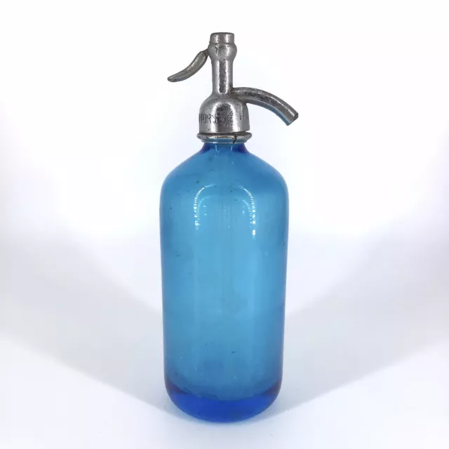 Vintage Blue Seltzer Bottle E&E Brooklyn NY Czech Glass