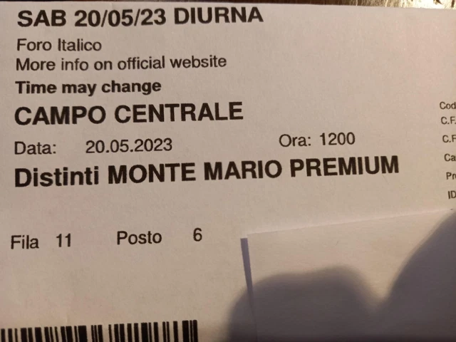 Biglietto Semifinali Int. D'italia Maschili 20 Maggio 2023 Distinti M.mario Prem