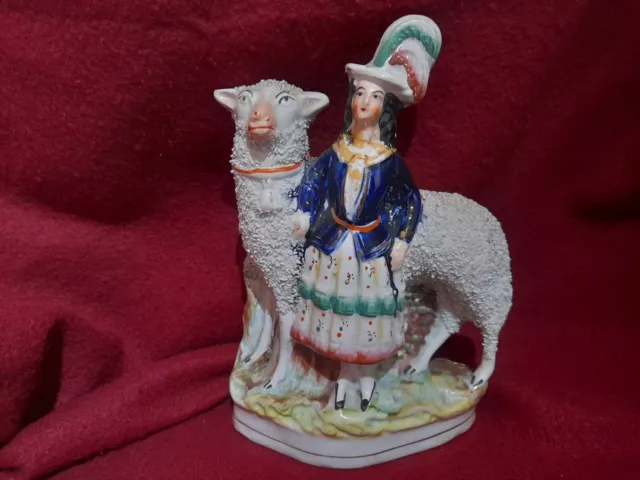 Staffordshire Giant Balmoral Sheep & Girl Figure Antique Victorian Pottery 20cm