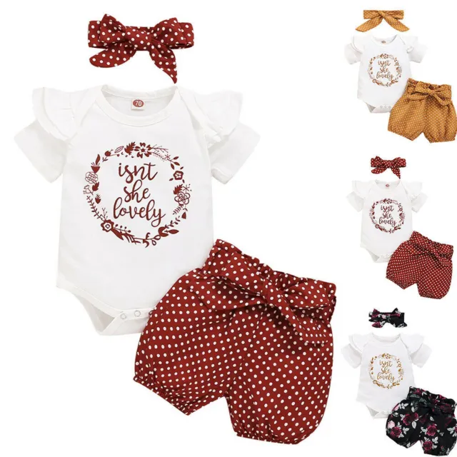 Newborn Infant Baby Girls Romper Shorts Headband 3PCS/Set Outfits Summer Clothes
