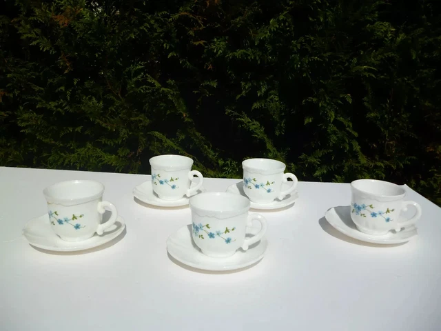 Coffret de 6 tasses à thé/cappuccino ARCOPAL France « Scania » - Porcelaine vintage, années 1970 - France