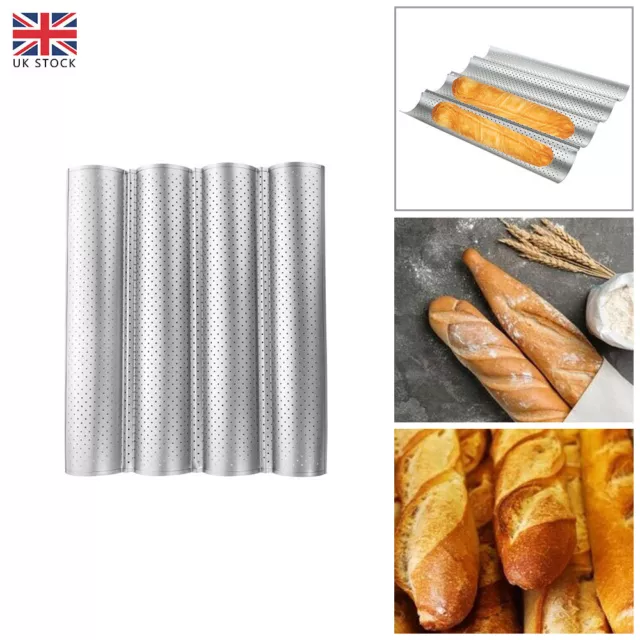 4 Wave Baguette Baking Tray Bread Mold French Loaf Tin Non-Stick Cake Plate Tool