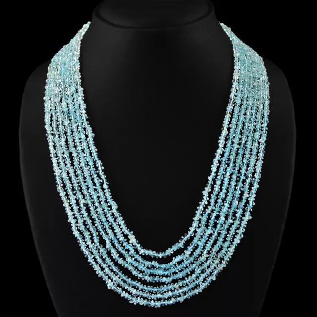 315.00 Cts Natural Aaa 7 Line Blue Aquamarine Round Faceted Beads Necklace (Rs)