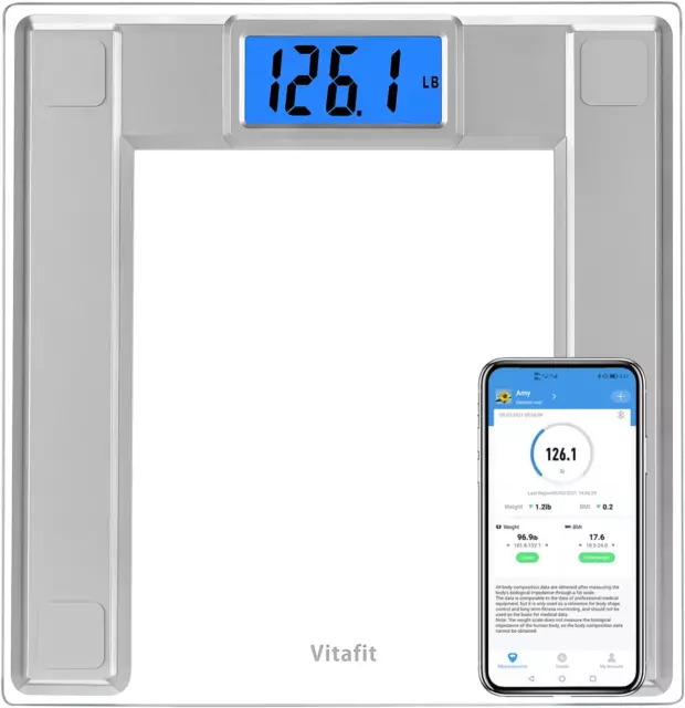 Escalas de baño de capacidad extra alta Vitafit 250 kg peso digital con IMC, Smar