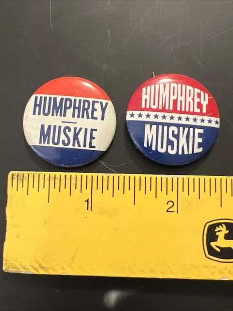 1968 Humphrey Muskie Pinback Button Presidential Campaign Pin 1 1/4” (lot Of 2)