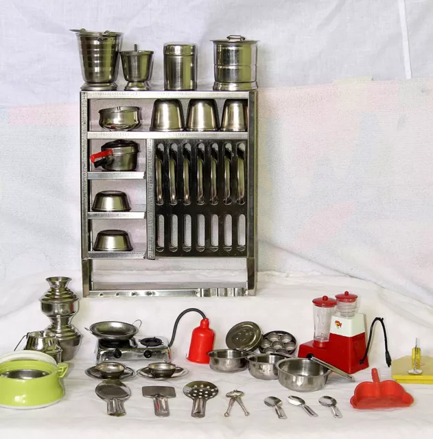 100 Pezzi Mini Acciaio Inox Attrezzi & Plastica Indiano Cucina Set Giocattolo