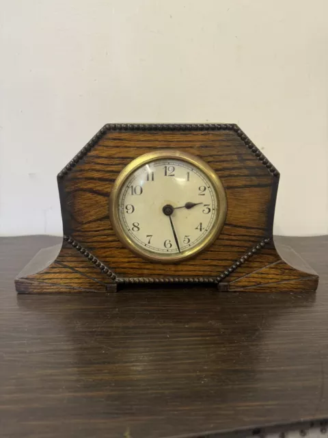 1930S Art Deco Dark Oak Mechanical Mantle Clock