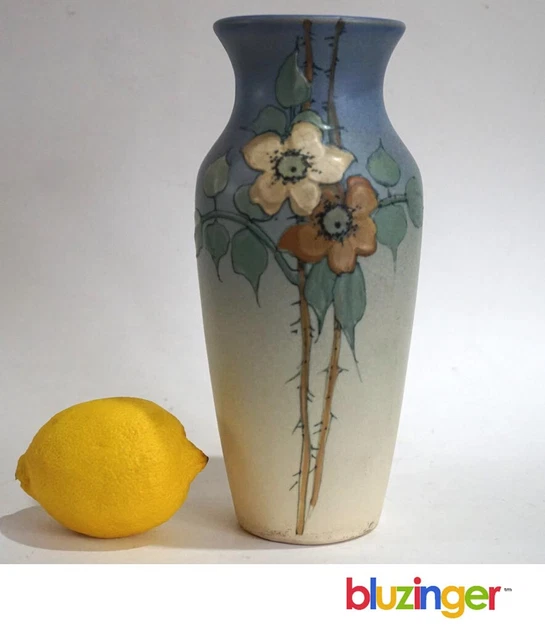 VINTAGE ~ WELLER Art Pottery Vase - Wild Rose Green Matte 2 handles - 6