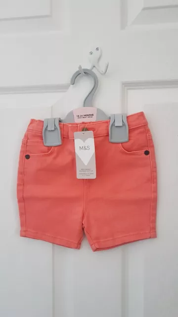 Baby Girls Coral Denim Shorts Age 18-24 Months From Marks And Spencer BNWT