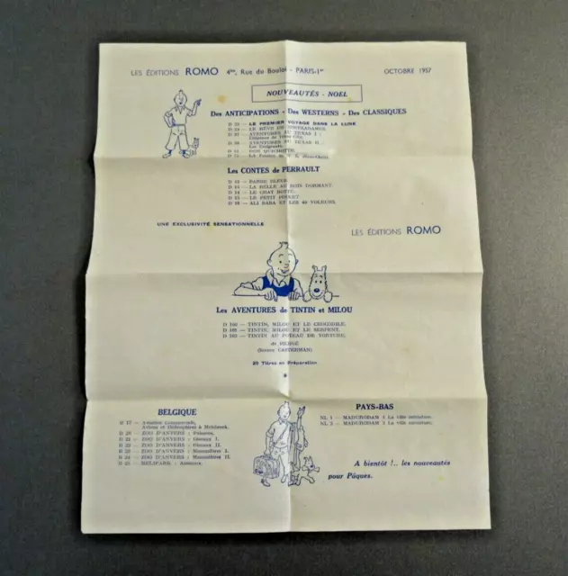 FEUILLET PUBLICITAIRE mini catalogue CARTE STEREOSCOPIQUE TINTIN ROMO BE 1957