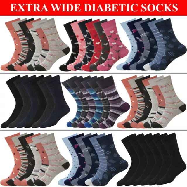 Diabetic Socks Mens Womens Extra Wide Non Elastic Cotton Rich Loose Top Sock