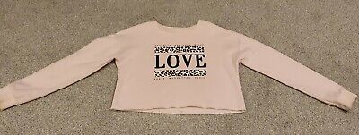 Maglione pullover rosa amore/stampa leopardato Matalan per ragazze taglia 11 anni