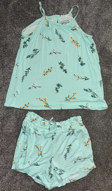 Girls BAILEY LANE 2 Piece Set Mint Green Floral Tank Top w/ Matching Shorts Med