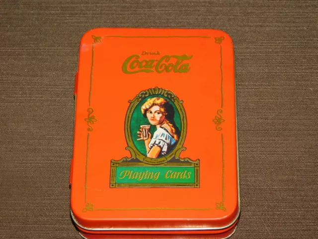 VINTAGE COCA COLA PLAYING CARDS IN TIN BOX **Missing 9 OF HEARTS IN 1 DECK