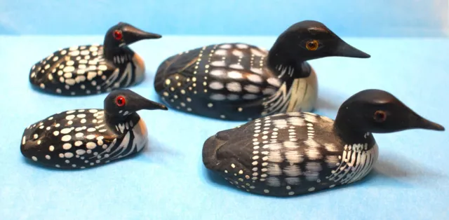 4 Miniature Loon Decoy Hand Carved Wood Pacific Rim Carvers Hand painted Set