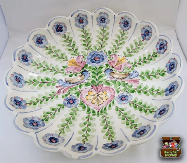 Large Plate Birds Floral Hand Painted Ceramic Schloss Studios Ursula Dish Bowl