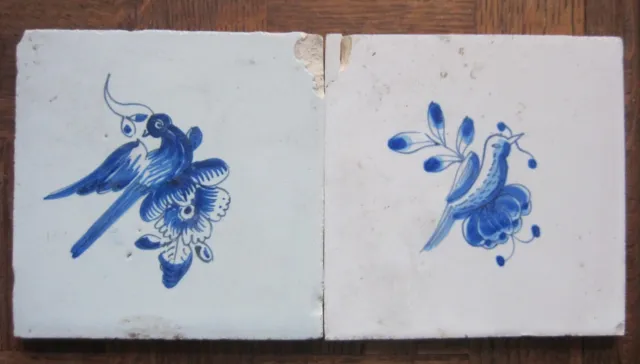 2 Antique Delft tile - 18th century - birds