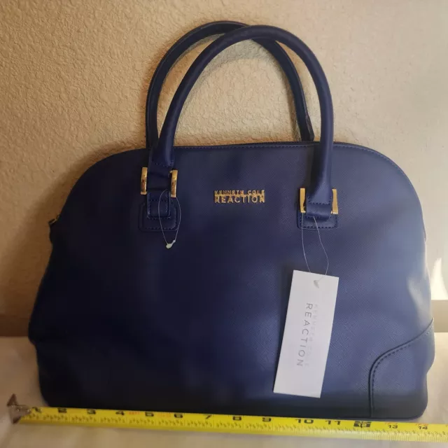 Kenneth Cole Reaction Navy Blue Purse Large Dome Poppins PVC Zip Designer Bag