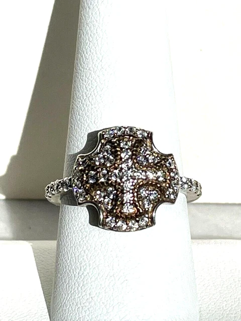 925 Silver Cz Maltese Cross Ring - White Round Stones - Pavé Setting - Size 9