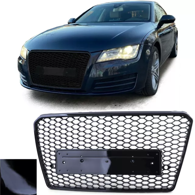 Waben Sport Kühlergrill ohne Emblem Schwarz Glanz für Audi A7 C7 4G 10-14