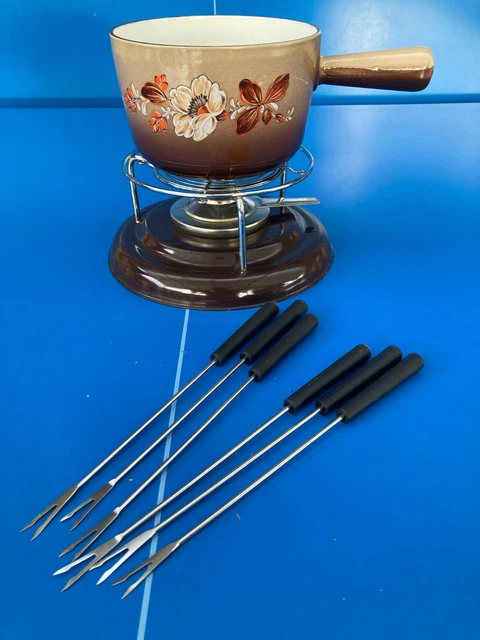 Service à Fondue Nomar / Le Creuset – Poêlons En Fonte Marron – Complet Très Bon état