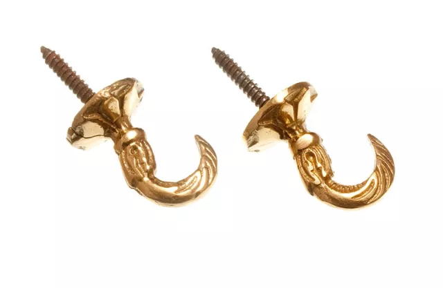 Pair Of Screw In Curtain Tie Brass Backplate Hold Backs 25Mm Protrude 45Mm