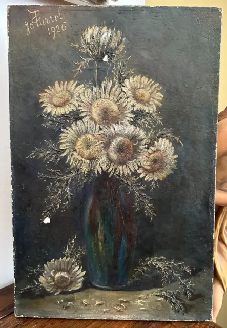 Antico quadro - Olio su tela - Vaso di fiori - 1926