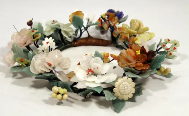 Elegant! "Rare Grand Carved Chinese Jade Floral Centerpiece / Wreath" (13" Wide)